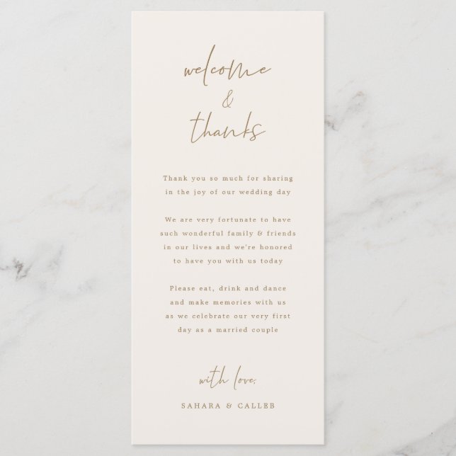 Wedding Day Welcome and Thank you Place Card (Front)