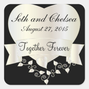 Wedding Day White Gold Heart   Personalise Square Sticker