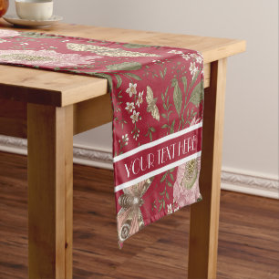Wedding Decor Red Wildflower Botanical Monogram Short Table Runner