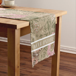 Wedding Decor Wildflower Botanical Floral Monogram Short Table Runner