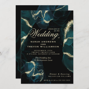 Wedding    Deep Teal Abstract Alcohol Ink Invitation