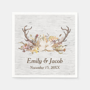 Wedding Deer Antlers on Birch Napkin
