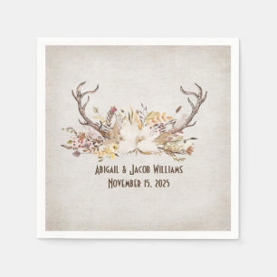 wedding-deer antlers with autumn floral bouquet napkin