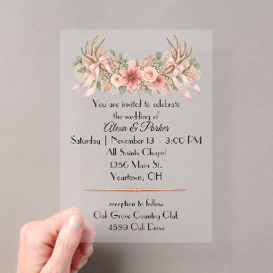 Wedding Deer Antlers with Autumn Flowers Acrylic Invitations