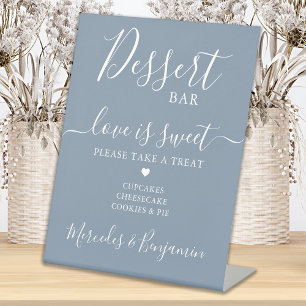 Wedding Dessert Bar Love Sweet Custom Dusty Blue  Pedestal Sign