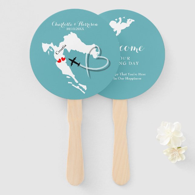 Wedding Destination Croatia Hand Fan (Front and Back)