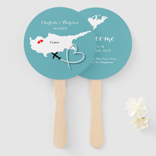 Wedding Destination Cyprus Hand Fan (Front and Back)