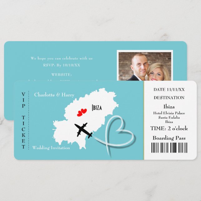 Wedding Destination Ibiza Ticket Invitation (Front/Back)