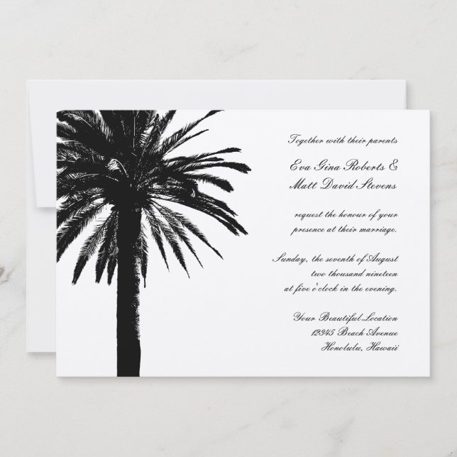 Wedding destination invitations with palm tree (Front)