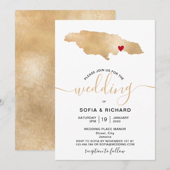 Wedding Destination Jamaica Moveable Heart Invitation (Front/Back)