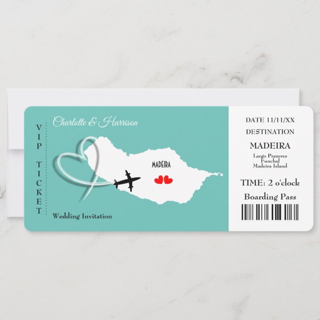 Wedding Destination Madeira Europe Ticket Invitation (Front)