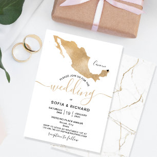 Wedding Destination Mexico Gold Moveable Heart  In Invitation