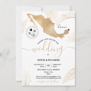 Wedding Destination Mexico Gold Moveable Heart In Invitation