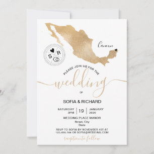 Wedding Destination Mexico Gold Moveable Heart  In Invitation