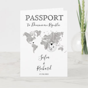 Wedding Destination Passport Blue World Map Grey Invitation