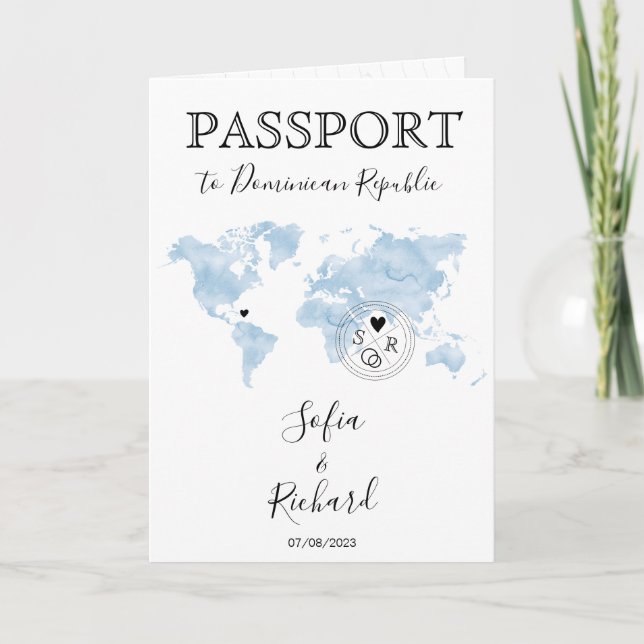 Wedding Destination Passport Blue World Map Invita Invitation (Front)