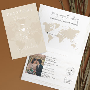 Wedding Destination Passport Blush World Map Invitation