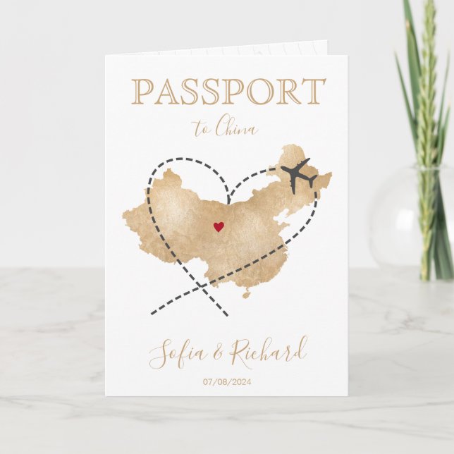 Wedding Destination Passport China Map QR Code Invitation (Front)