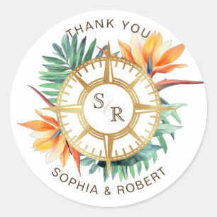 Wedding Destination Passport Compass Thank You Classic Round Sticker