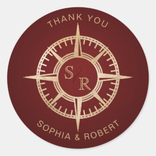 Wedding Destination Passport Compass Thank You Classic Round Sticker