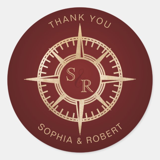 Wedding Destination Passport Compass Thank You Classic Round Sticker (Front)