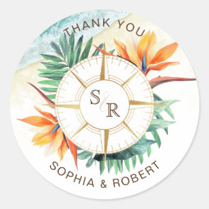 Wedding Destination Passport Compass Thank You Classic Round Sticker