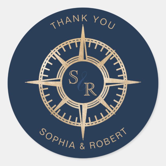 Wedding Destination Passport Compass Thank You Classic Round Sticker (Front)