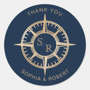 Wedding Destination Passport Compass Thank You Classic Round Sticker