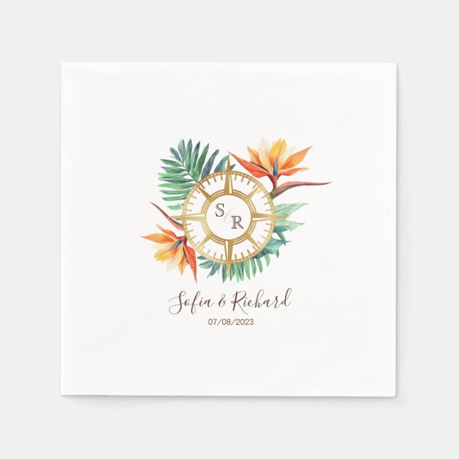 Wedding Destination Passport Compass Thank You Napkin (Front)