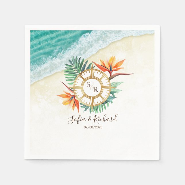 Wedding Destination Passport Compass Thank You Napkin (Front)