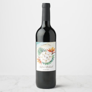 Wedding Destination Passport Compass Thank You Wine Label