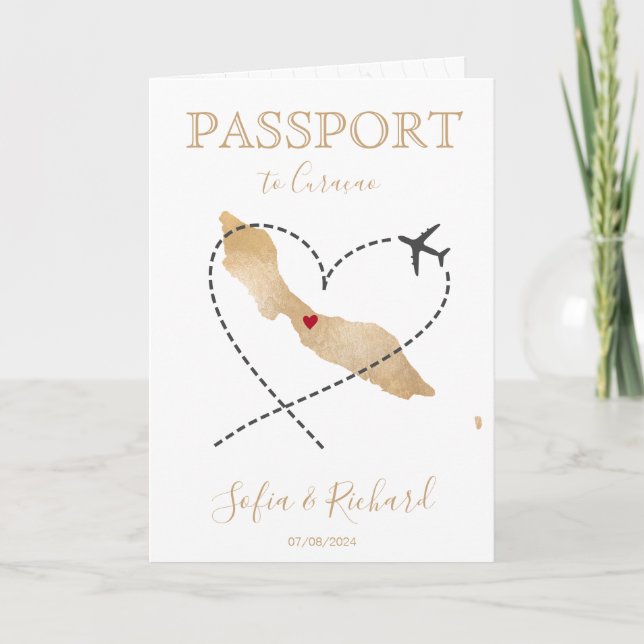 Wedding Destination Passport Curaçao World MaP Invitation (Front)