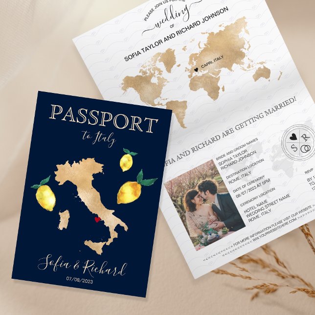 Wedding Destination Passport Gold Capri Italy  Invitation (Creator Uploaded)