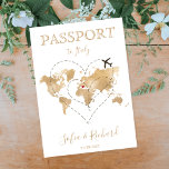 Wedding Destination Passport Gold World Map Heart Invitation<br><div class="desc">Modern and Elegant World Map Invitation Wedding Destination,  like passport. Two hearts and a plane on the golden world map background</div>