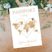 Wedding Destination Passport Gold World Map Heart