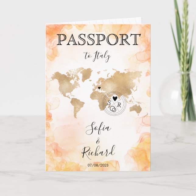 Wedding Destination Passport Gold World Map Invita Invitation (Front)