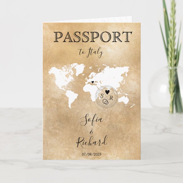Wedding Destination Passport Gold World Map Invita Invitation (Front)