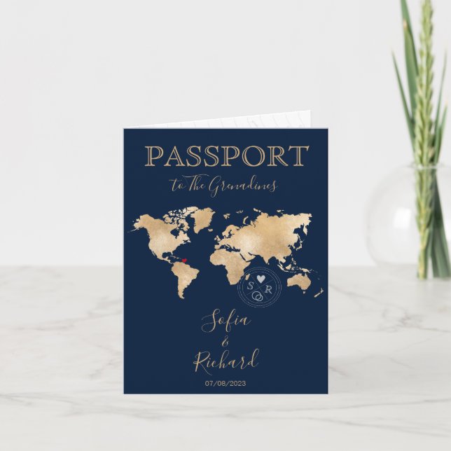 Wedding Destination Passport Gold World Map Invita Invitation (Front)