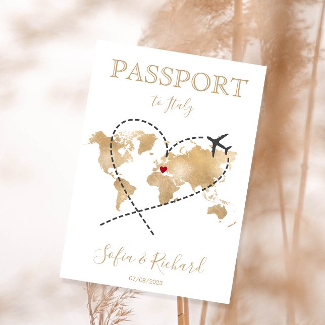 Wedding Destination Passport Gold World Map Invita Invitation (Standard Size)