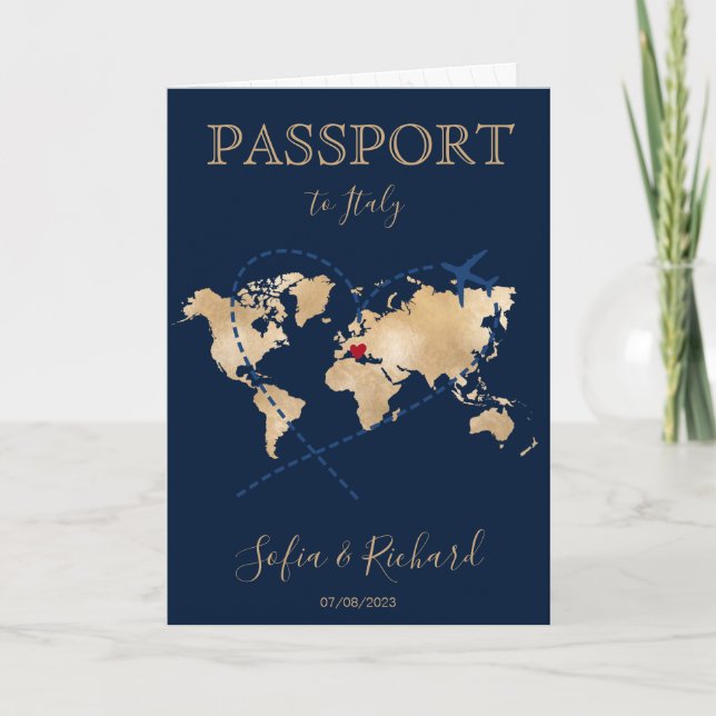 Wedding Destination Passport Gold World Map Invita Invitation (Front)