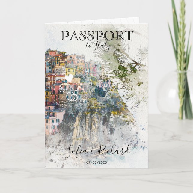 Wedding Destination Passport Italy Cinque Terre Invitation (Front)