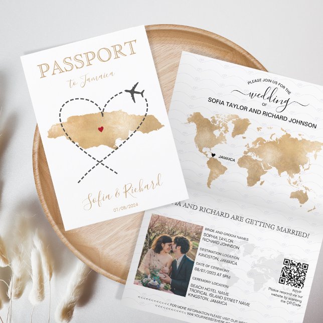 Wedding Destination Passport Jamaica Map QR Code Invitation (Creator Uploaded)