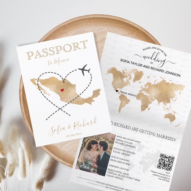 Wedding Destination Passport Mexico Map QR Code Invitation (Creator Uploaded)