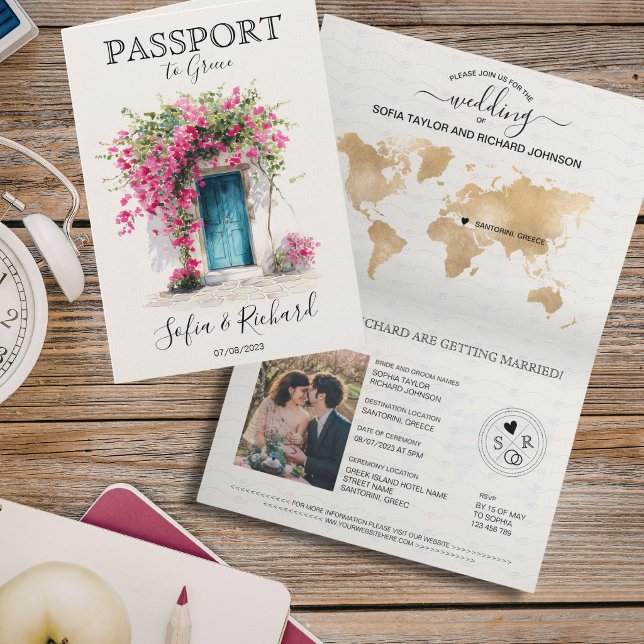 Wedding Destination Passport Santorini Greece Invitation (Wedding Destination Passport Santorini Greece Invitation)