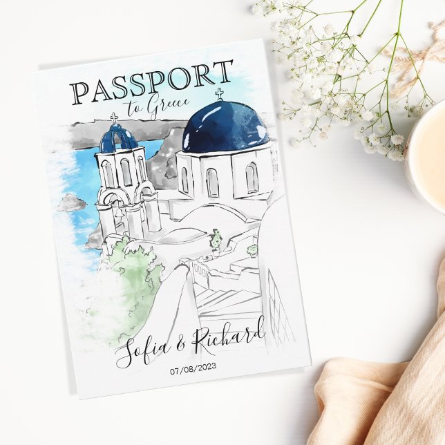 Wedding Destination Passport Santorini Greece Invitation (Creator Uploaded)