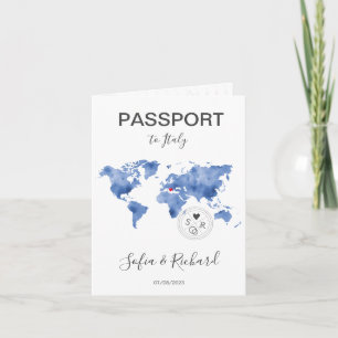 Wedding Destination Passport Watercolor World Map Invitation