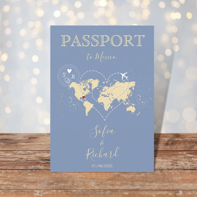 Wedding Destination Passport World Map Baby Blue Invitation (Creator Uploaded)