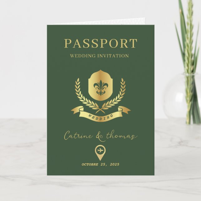 Wedding Destination Passport World Map Invitation (Front)