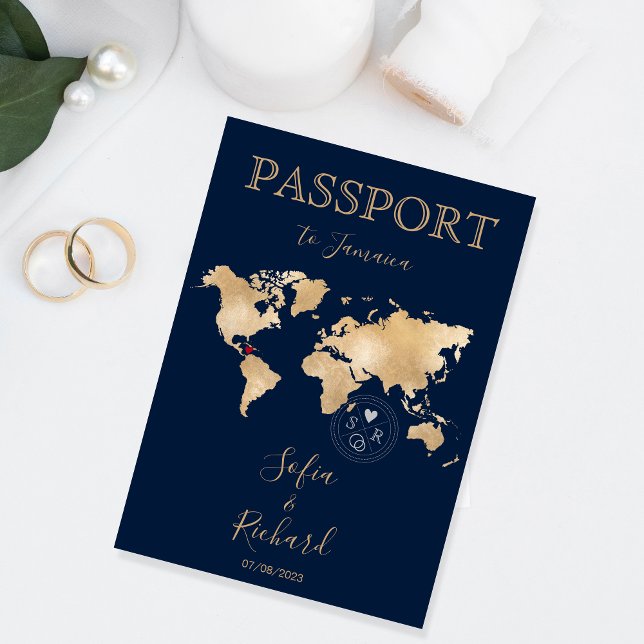Wedding Destination Passport World Map JAMAICA Invitation (Creator Uploaded)