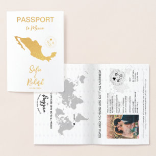 Wedding Destination Passport World Map Mexico Foil Card